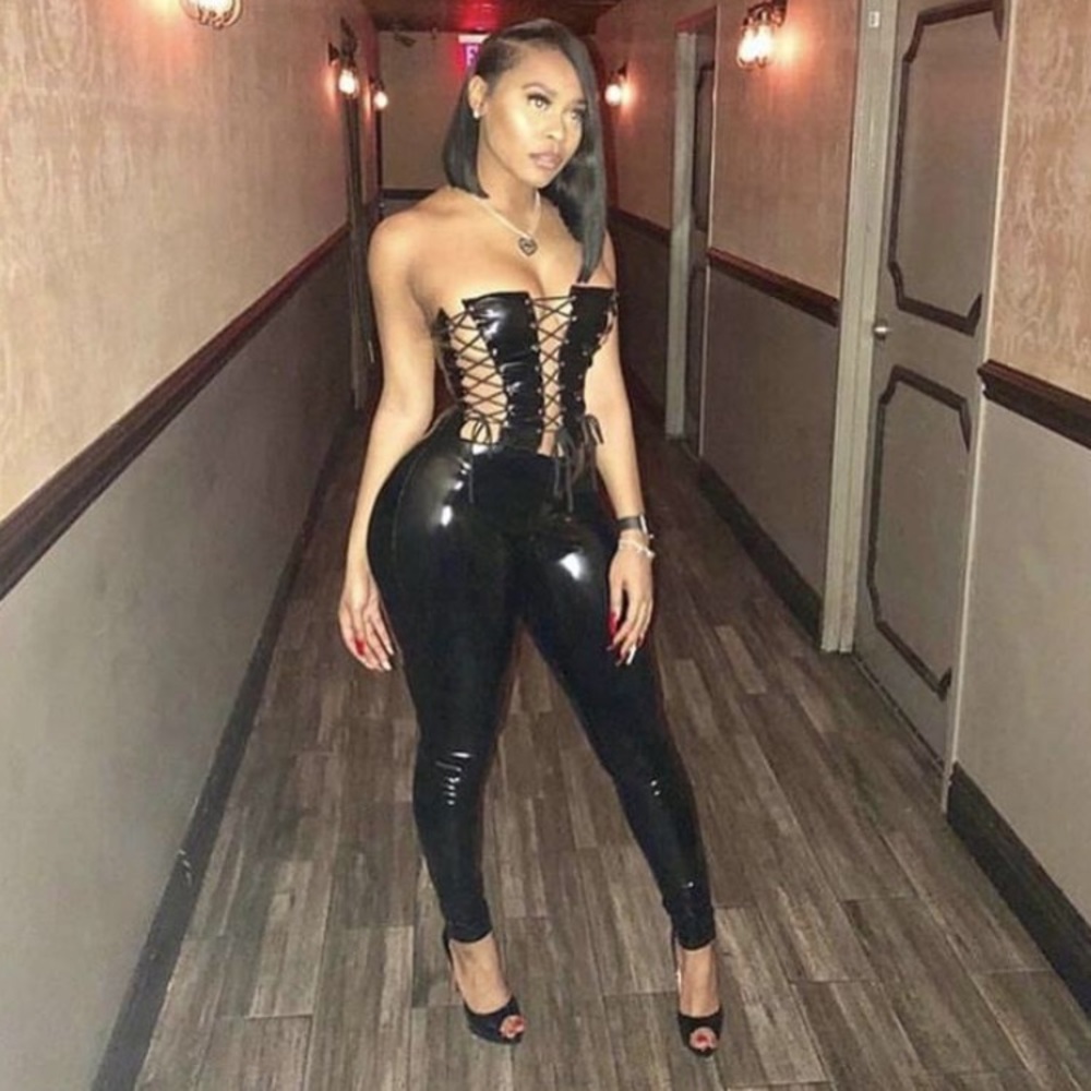Black Corset Latex Jumpsuit